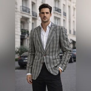 Verri Uomo Gray & Black Checkered Blazer – 100% Virgin Wool – IT 48